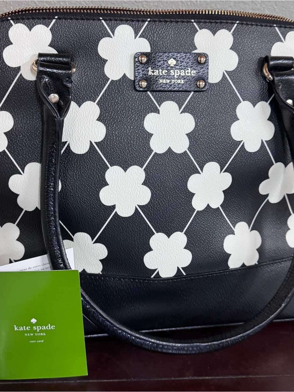 kate spade Black and White Floral-Print Tote with Top Handles